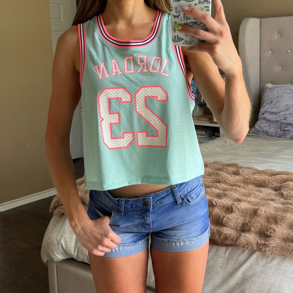 Jordan Women's Light Green and Pink Crop Top